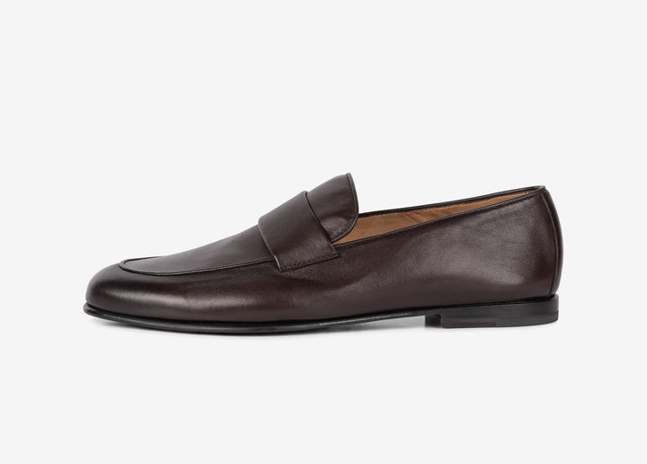 Dark brown loafer with band detail