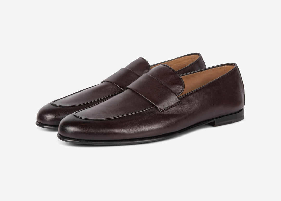 Dark brown loafer with band detail