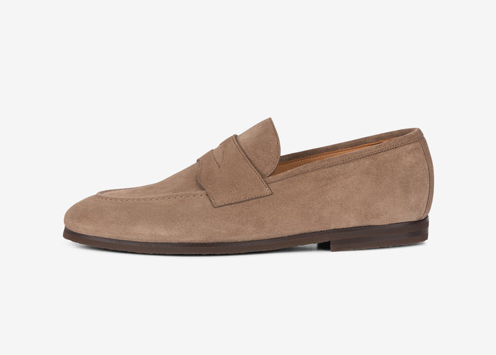 Beige suede loafer with band detail