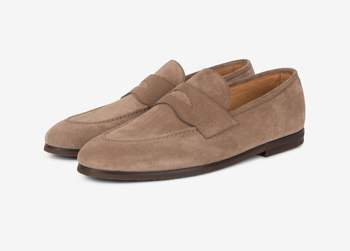 Beige suede loafer with band detail