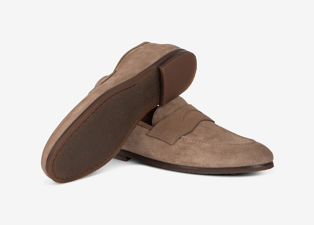 Beige suede loafer with band detail