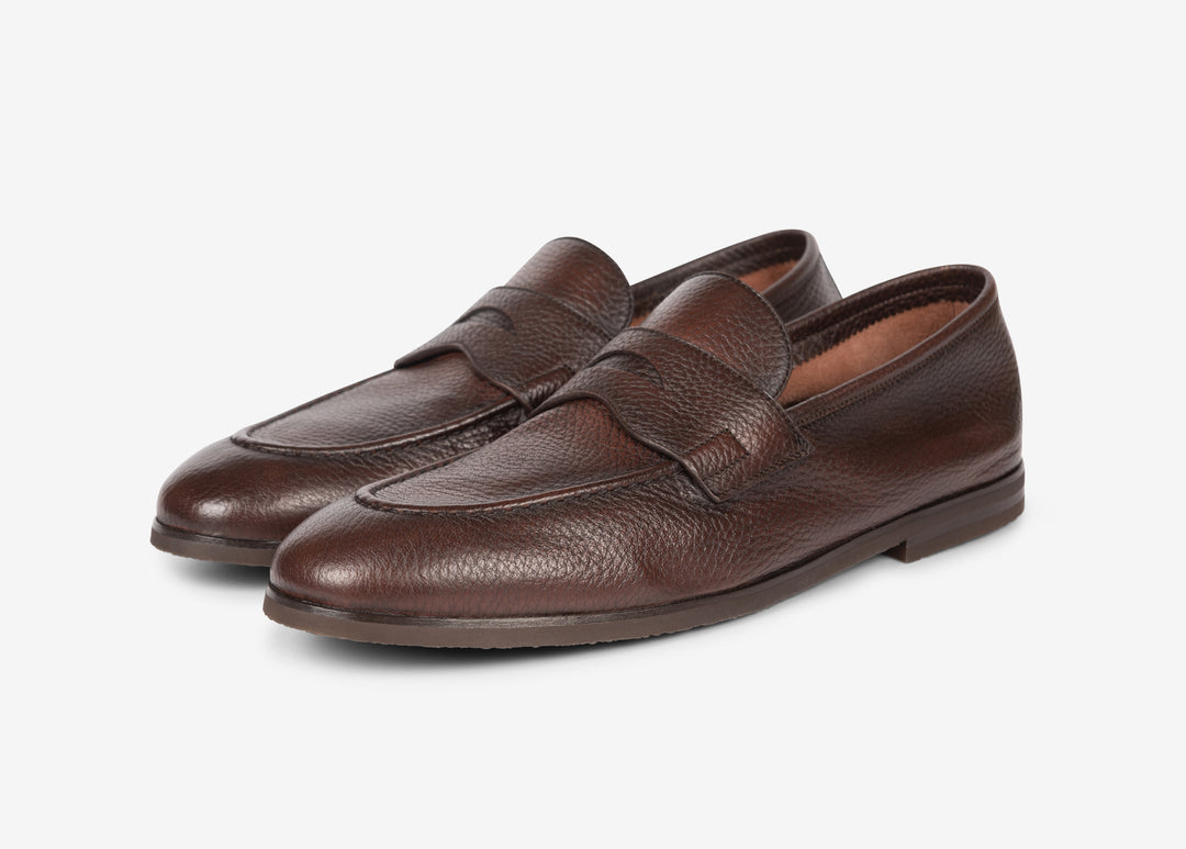 Brown hand-aged loafer in deerskin