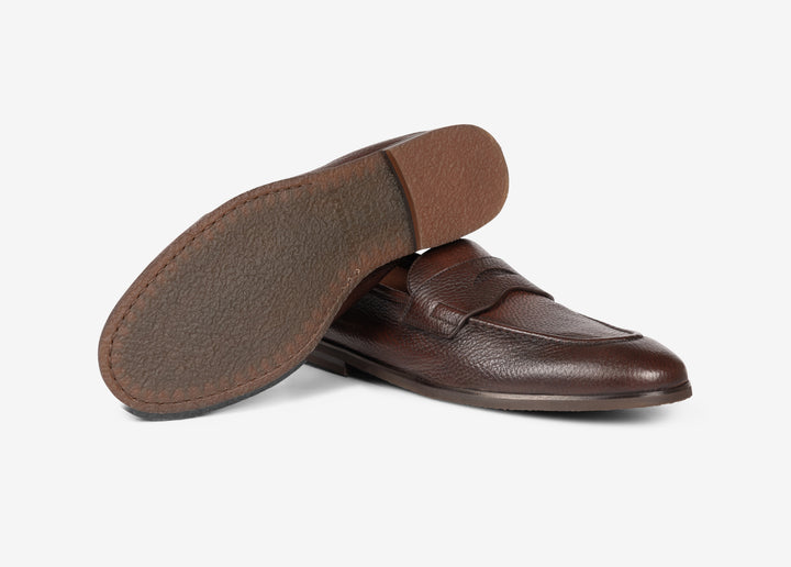 Brown hand-aged loafer in deerskin