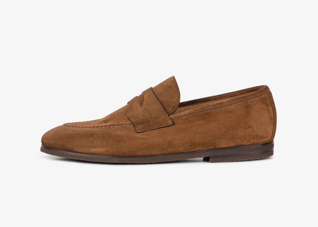 Brown suede loafer with band detail