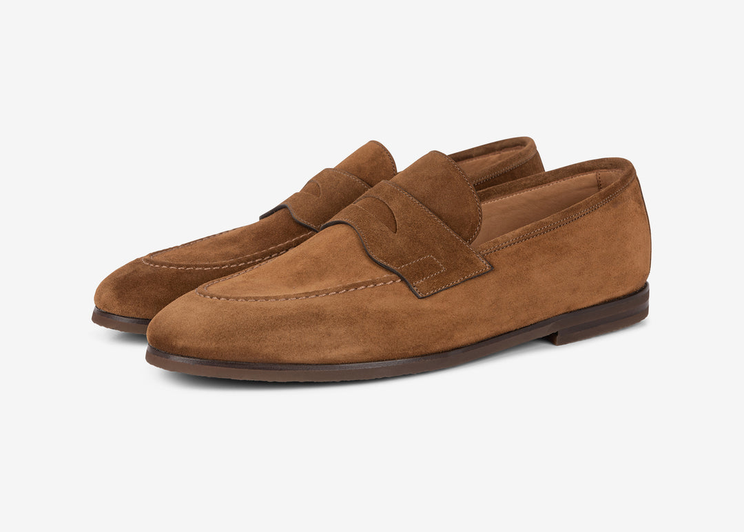 Brown suede loafer with band detail