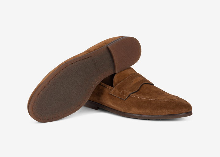 Brown suede loafer with band detail