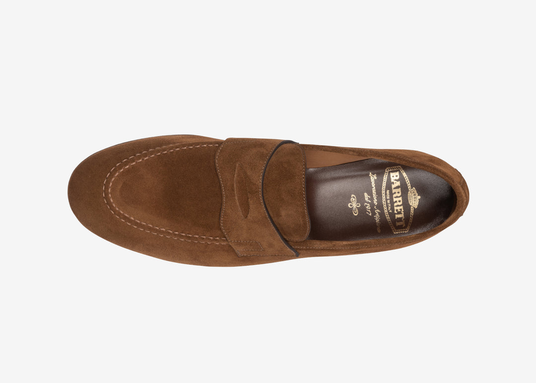 Brown suede loafer with band detail