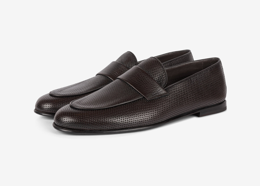 Brown loafer with band detail in deerskin