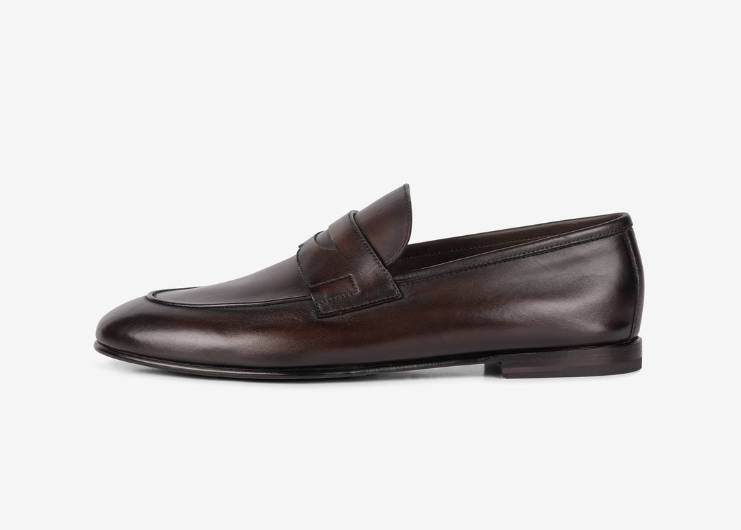 Brown loafer in hand-aged calfskin