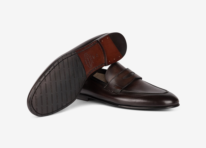 Mocassins marron souples en veau vieilli