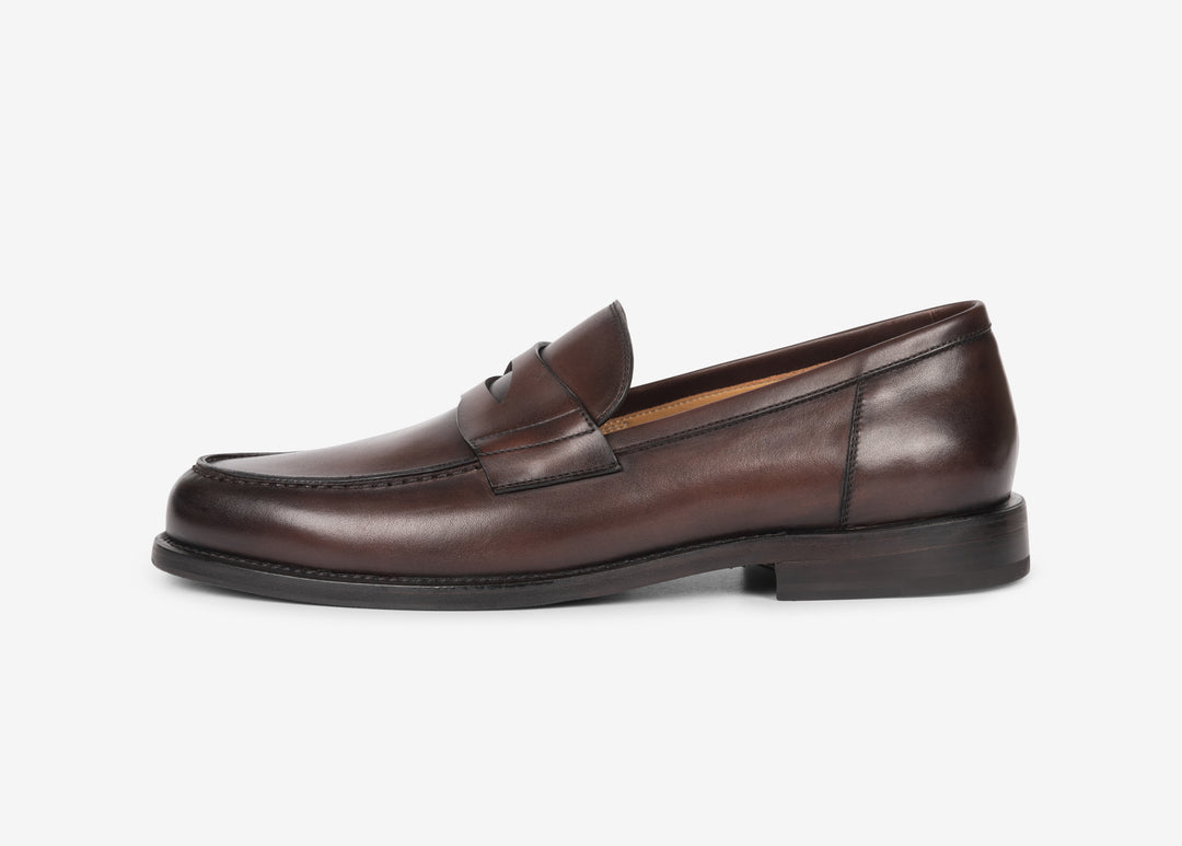 Brown college loafer in hand-aged leather