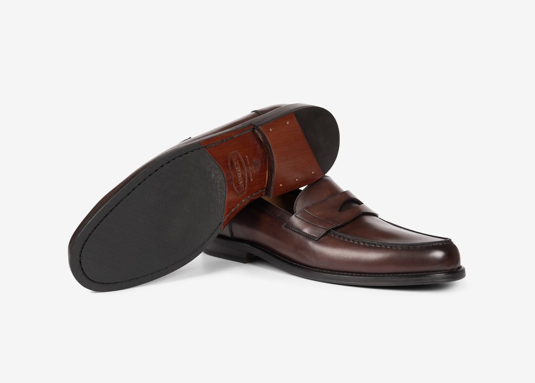 Brown college loafer in hand-aged leather