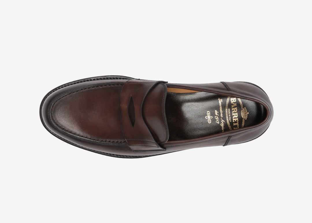 Brown college loafer in hand-aged leather