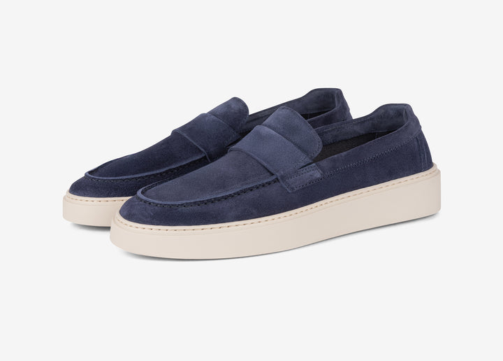 Blue suede moccasin