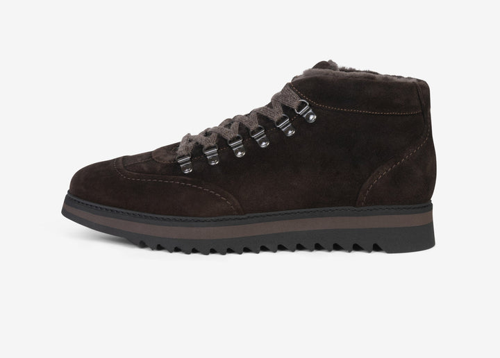 High-top sneaker in dark brown suede